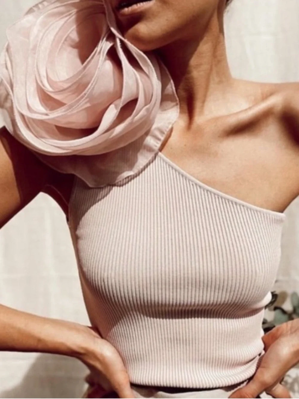 ZARA Lavender 3D Big Flower One Shoulder Top - Picture 1 of 13